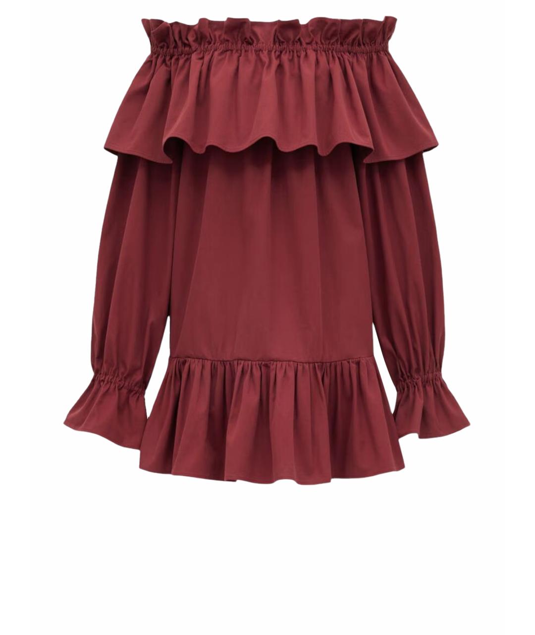 SAINT LAURENT Бордовое хлопковое коктейльное платье, фото 1