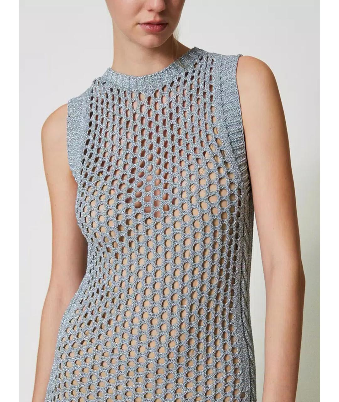 TWIN-SET Серебряное полиэстеровое повседневное платье, фото 4