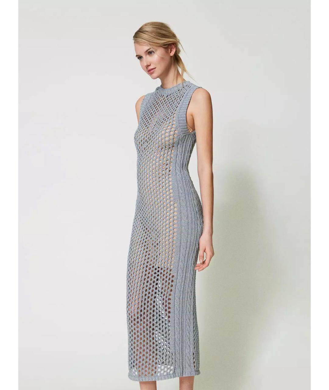 TWIN-SET Серебряное полиэстеровое повседневное платье, фото 3