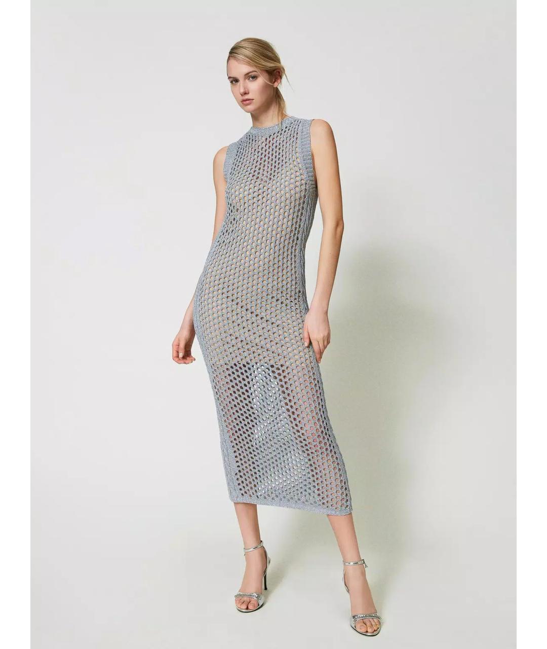 TWIN-SET Серебряное полиэстеровое повседневное платье, фото 2