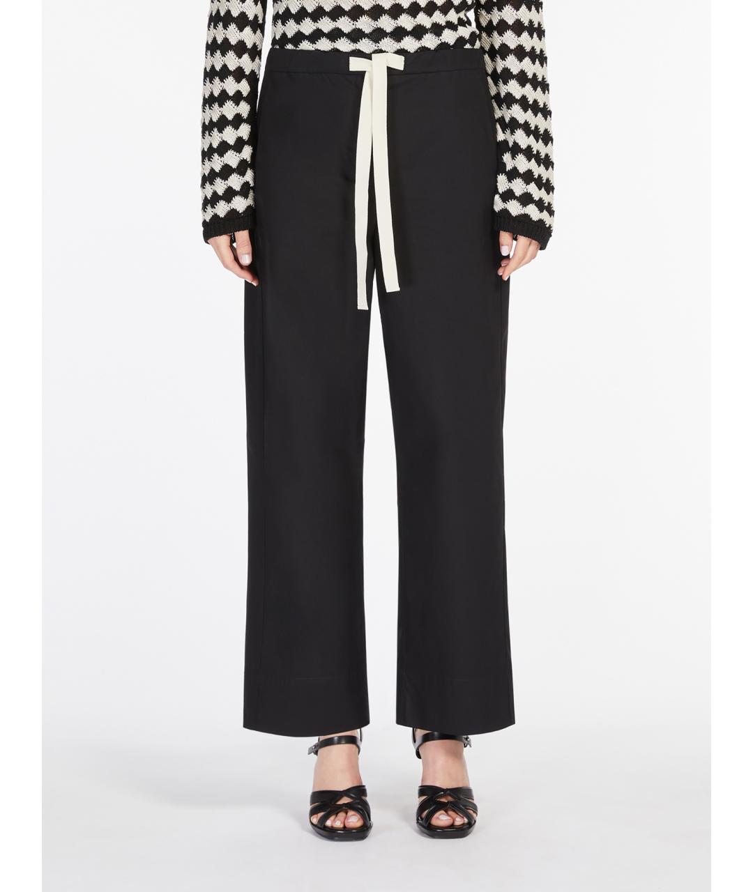 'S MAX MARA Черные хлопковые прямые брюки, фото 2