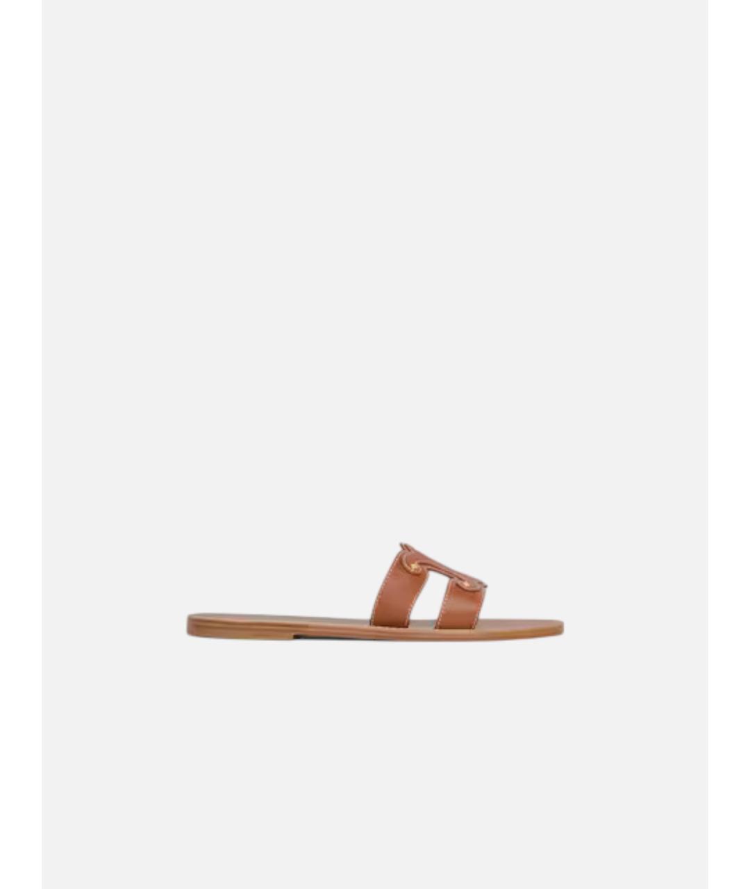 CELINE Оранжевое кожаные шлепанцы, фото 4