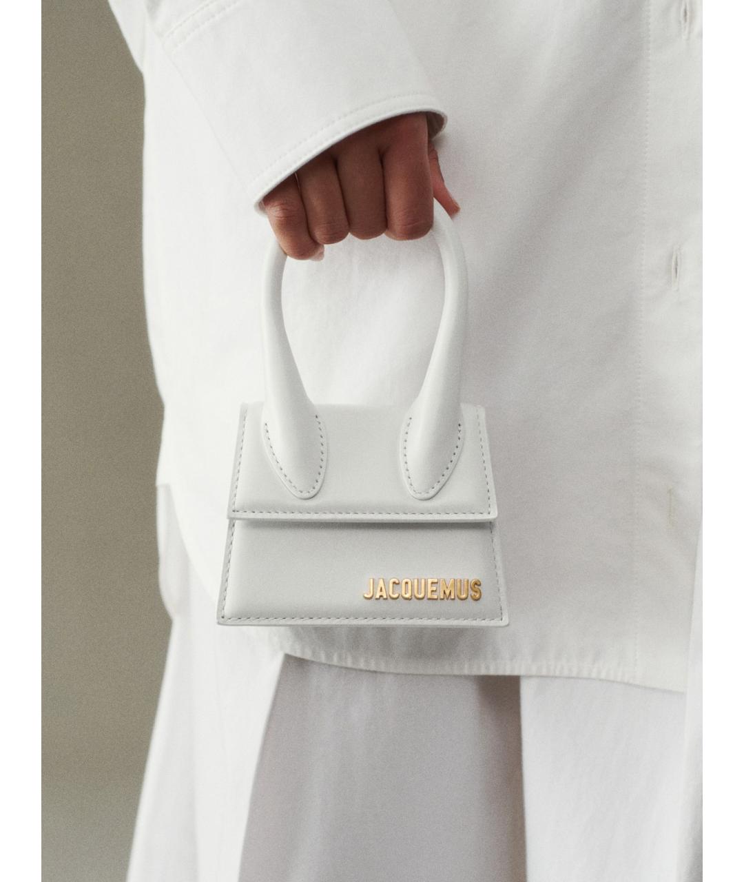 JACQUEMUS Белая кожаная сумка с короткими ручками, фото 2