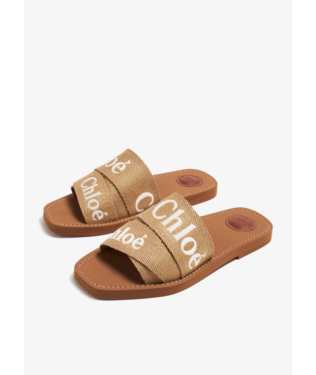 CHLOE Бежевые текстильные шлепанцы, фото 3