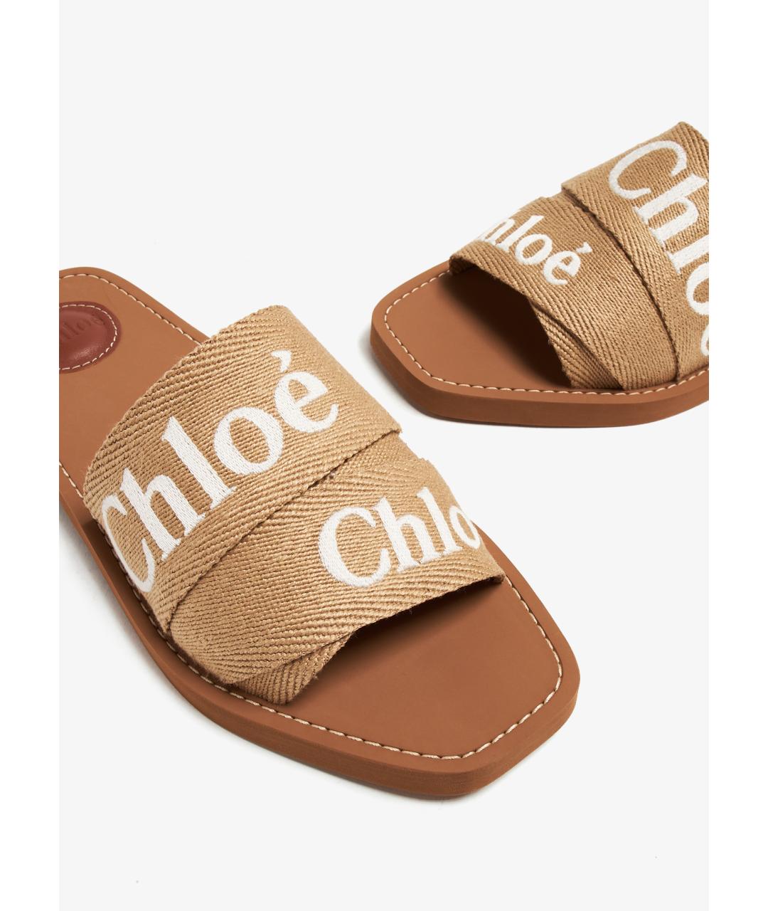 CHLOE Бежевые текстильные шлепанцы, фото 2