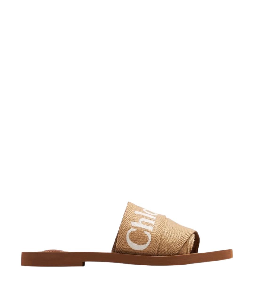 CHLOE Бежевые текстильные шлепанцы, фото 1