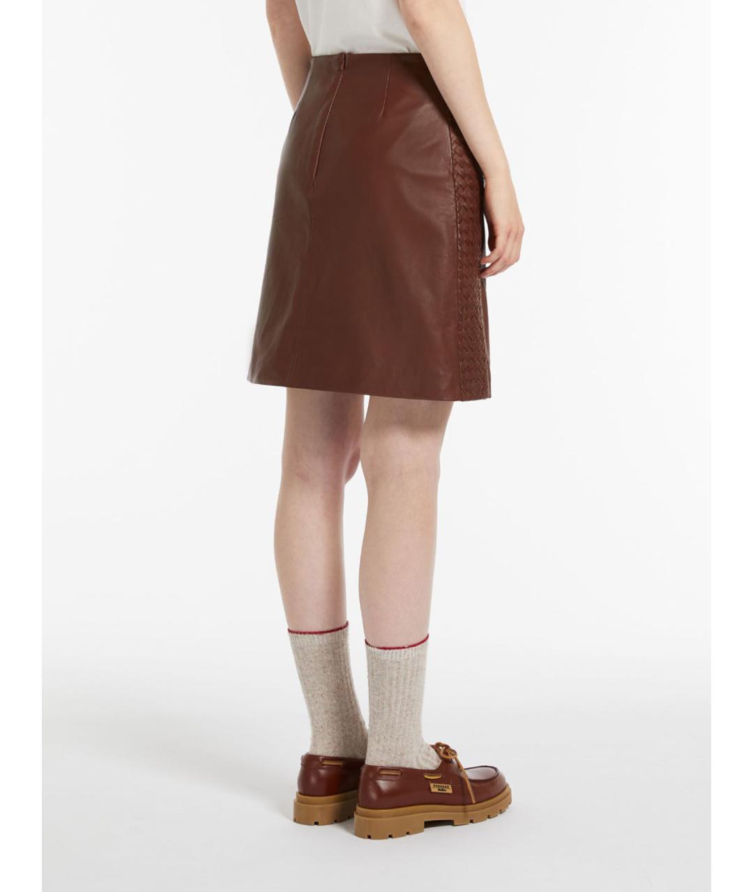 WEEKEND MAX MARA Коричневая кожаная юбка мини, фото 4