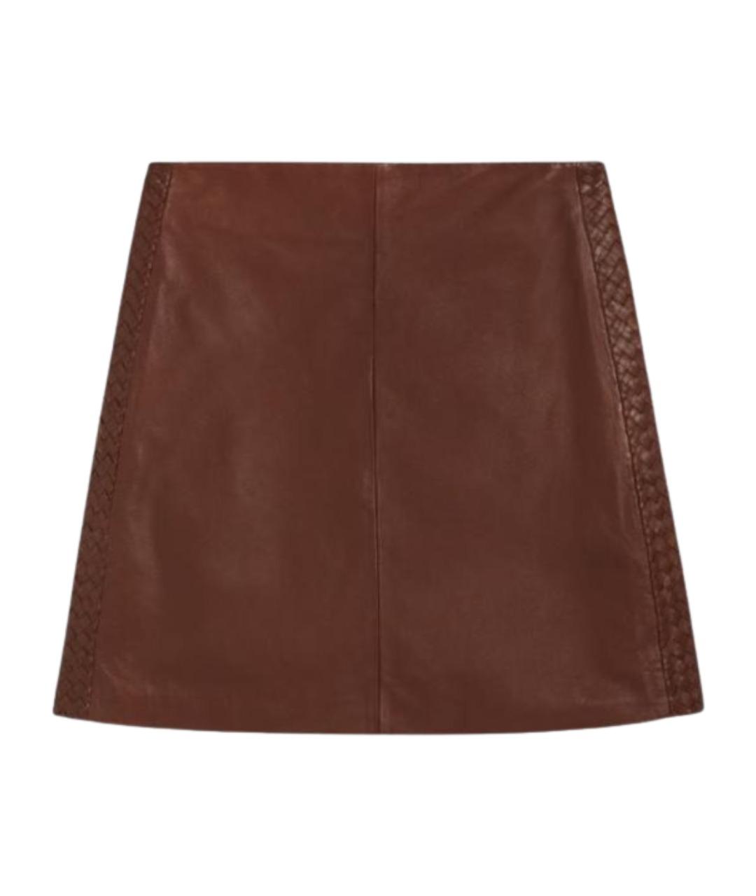 WEEKEND MAX MARA Коричневая кожаная юбка мини, фото 1