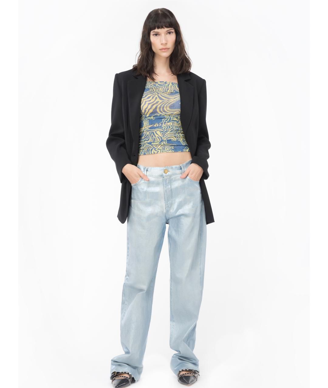 PINKO Голубые хлопковые прямые джинсы, фото 2