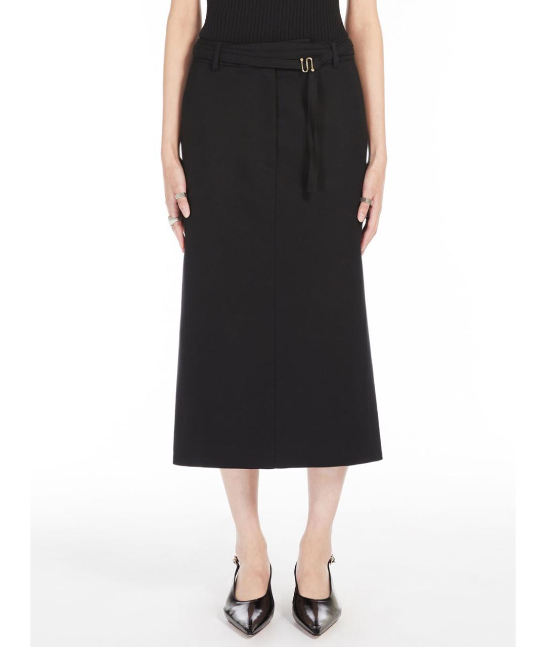 SPORTMAX Черная хлопковая юбка миди, фото 5