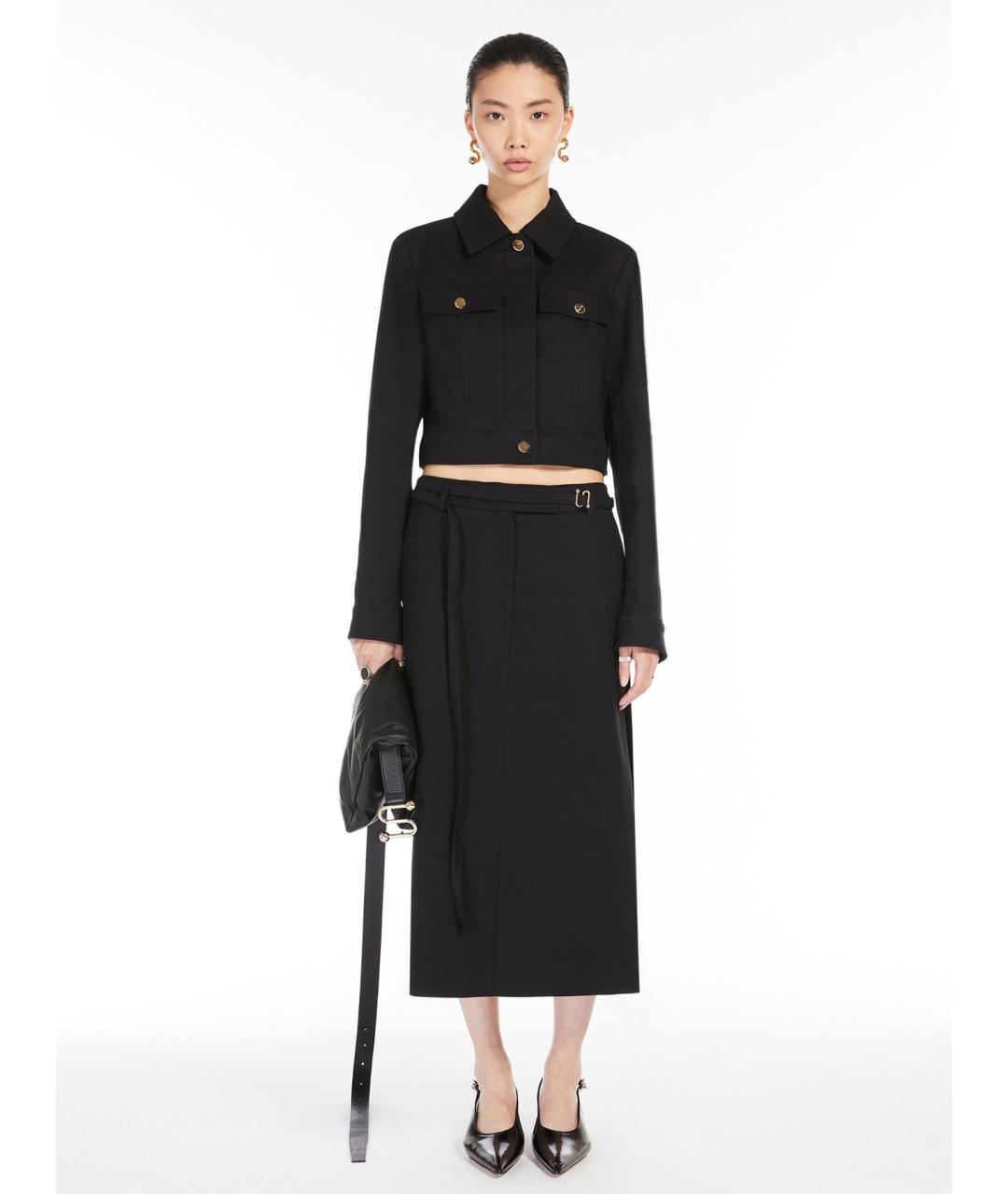 SPORTMAX Черная хлопковая юбка миди, фото 2