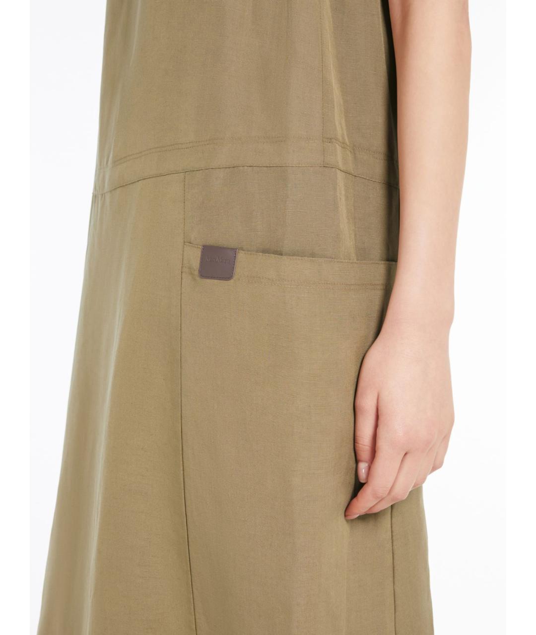 MAX MARA Хаки льняное повседневное платье, фото 5