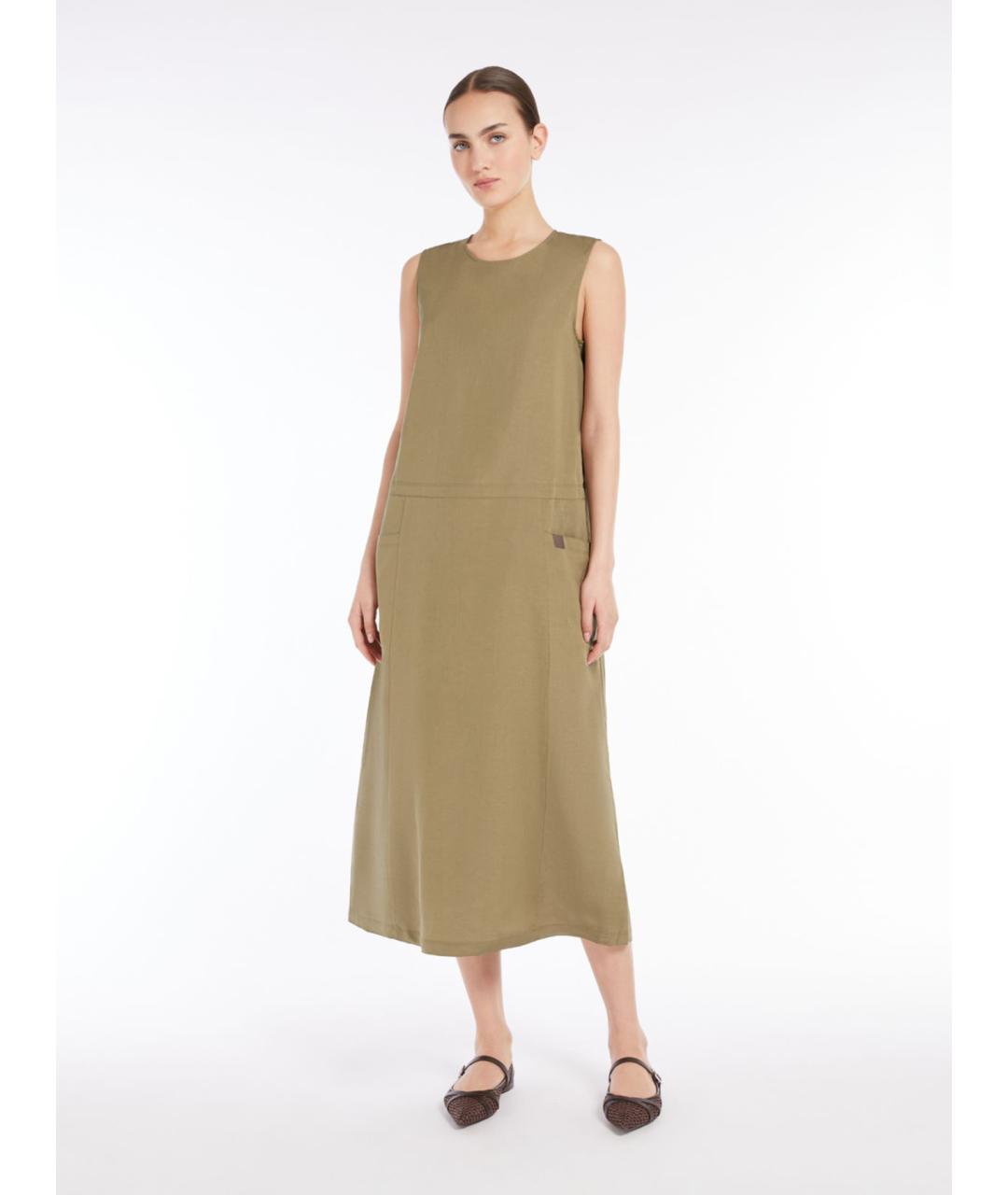 MAX MARA Хаки льняное повседневное платье, фото 3