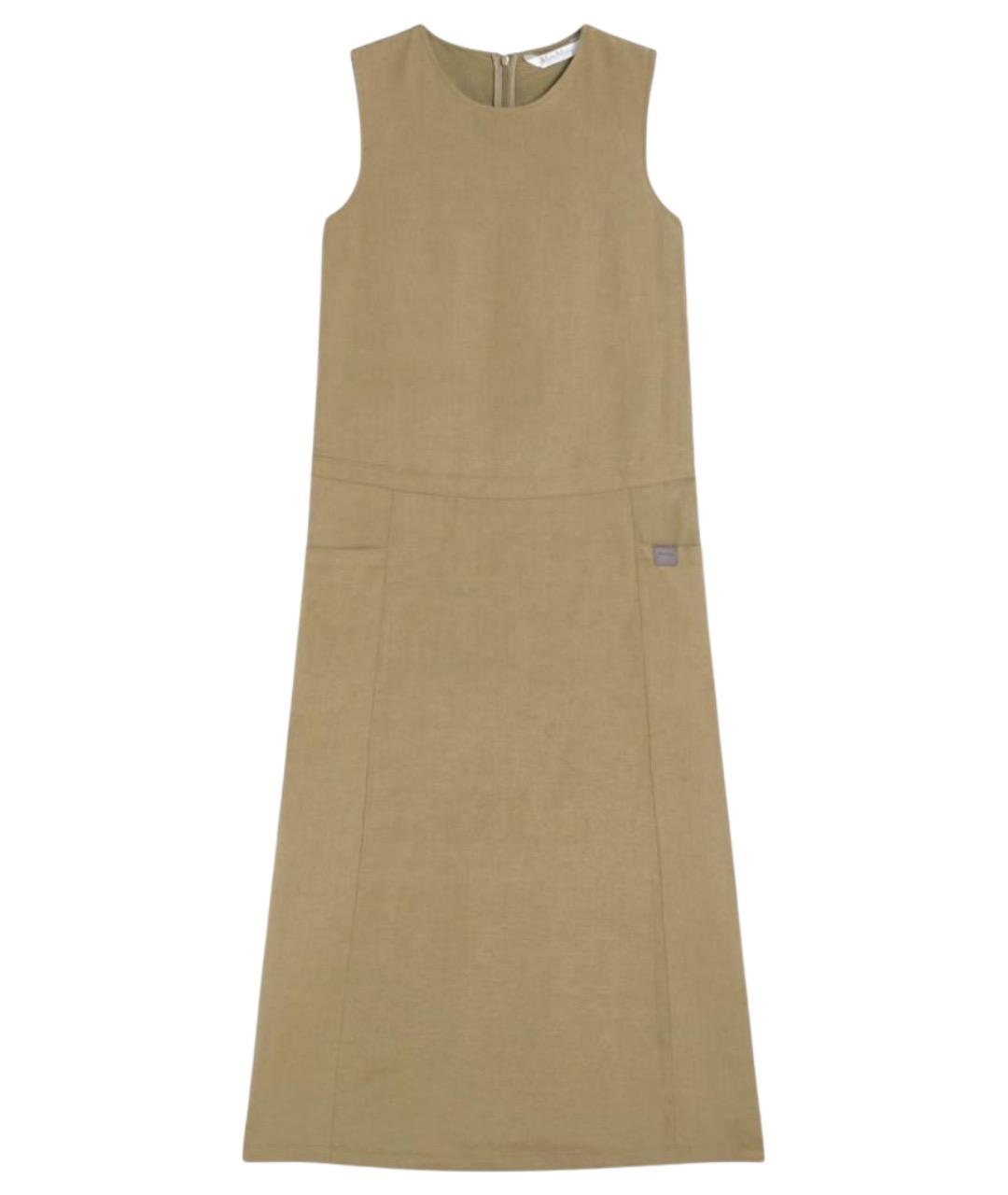 MAX MARA Хаки льняное повседневное платье, фото 1