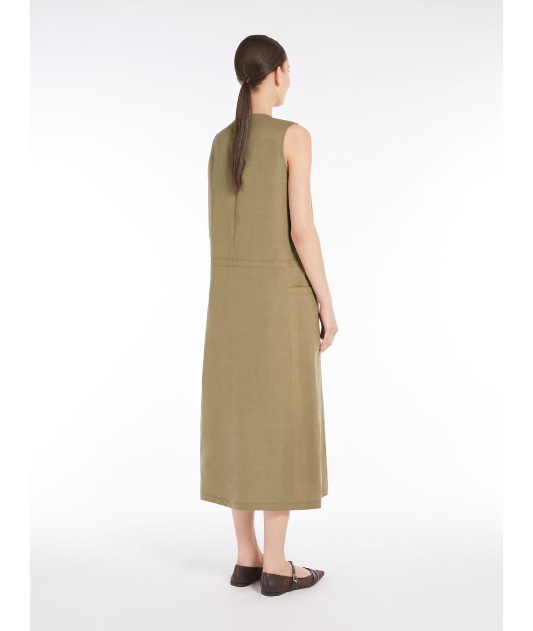 MAX MARA Хаки льняное повседневное платье, фото 4