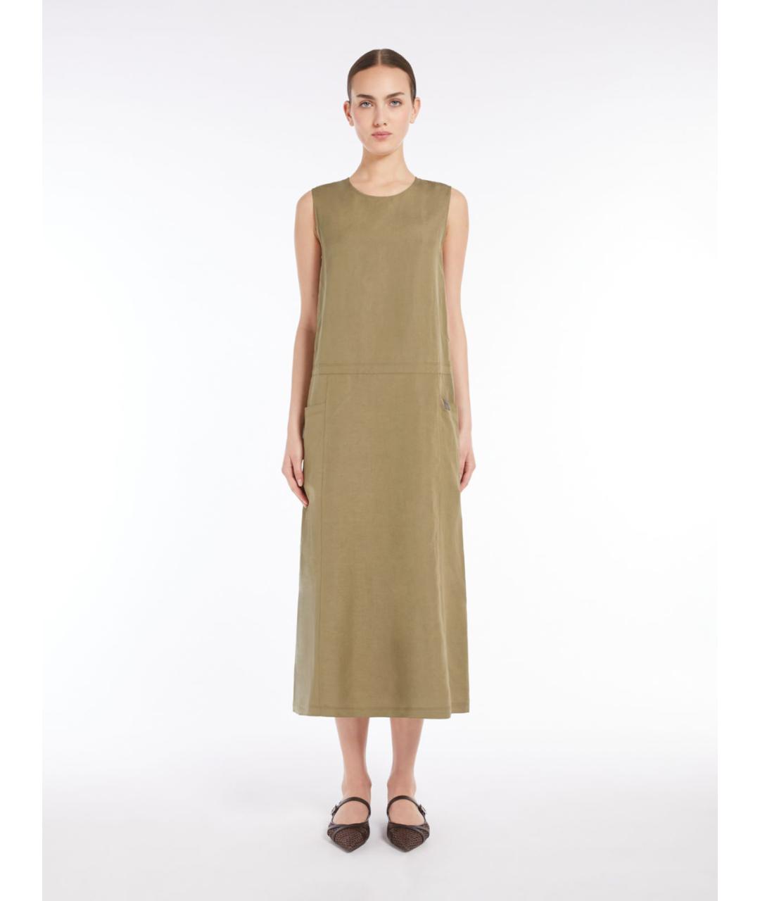 MAX MARA Хаки льняное повседневное платье, фото 2