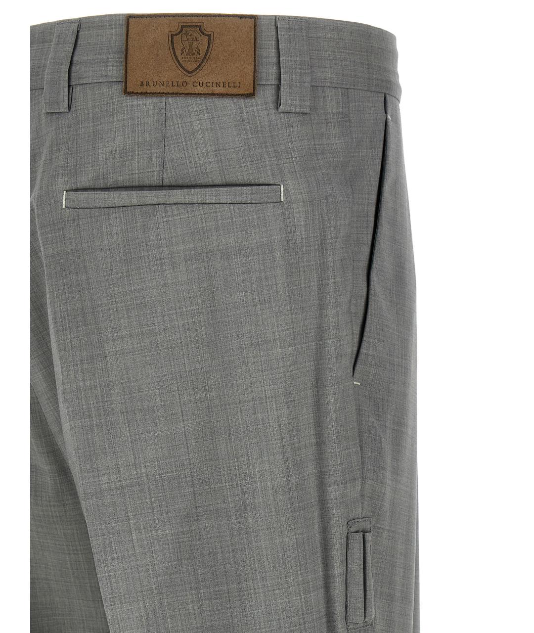 BRUNELLO CUCINELLI Серые шерстяные повседневные брюки, фото 4