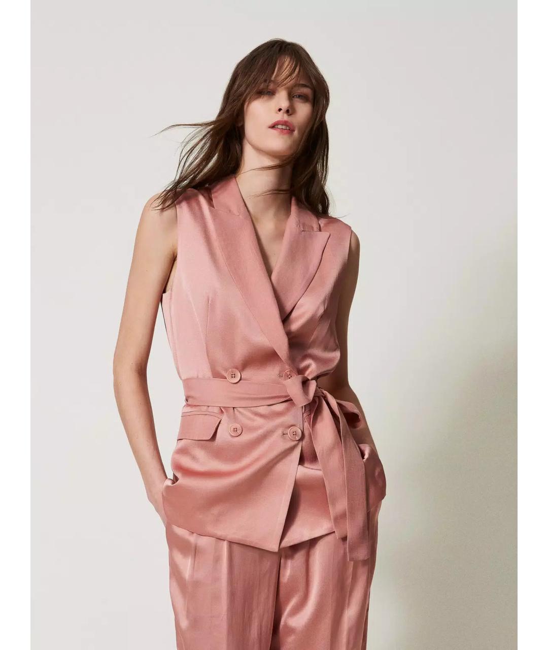 TWIN-SET Розовый вискозный жилет, фото 3