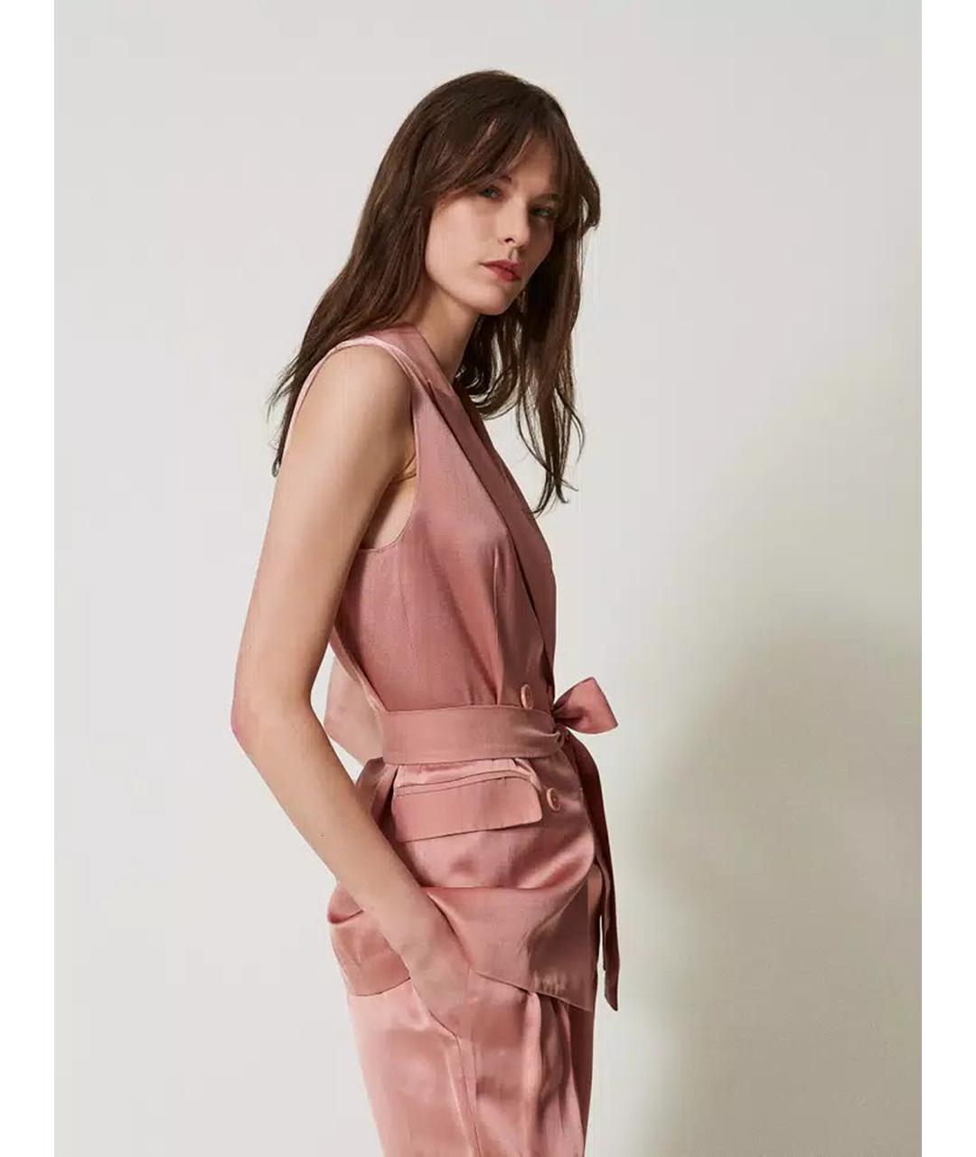 TWIN-SET Розовый вискозный жилет, фото 4