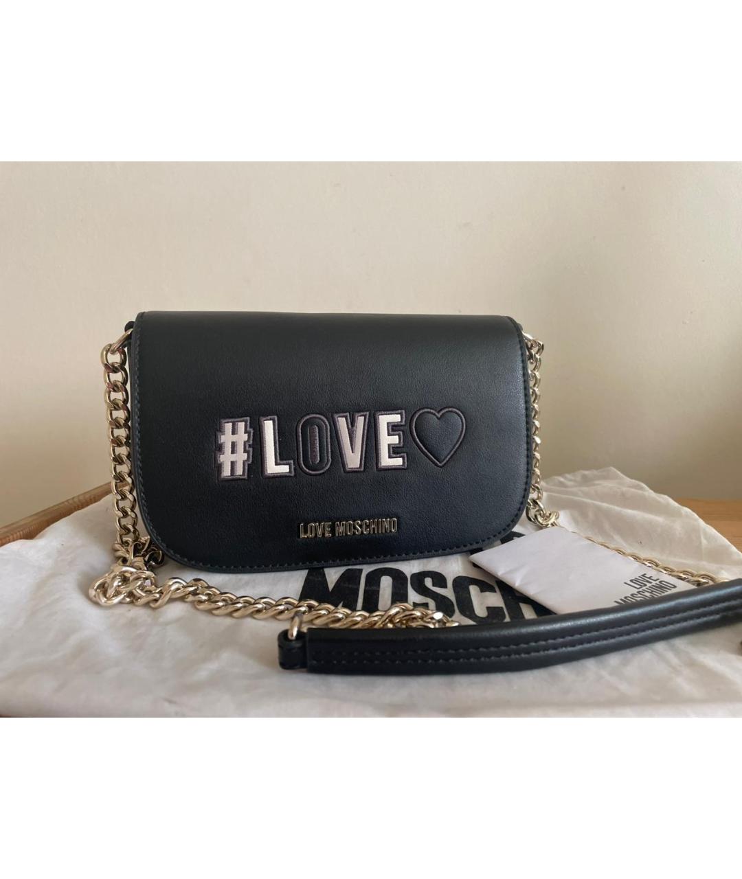 MOSCHINO Черная кожаная сумка через плечо, фото 5
