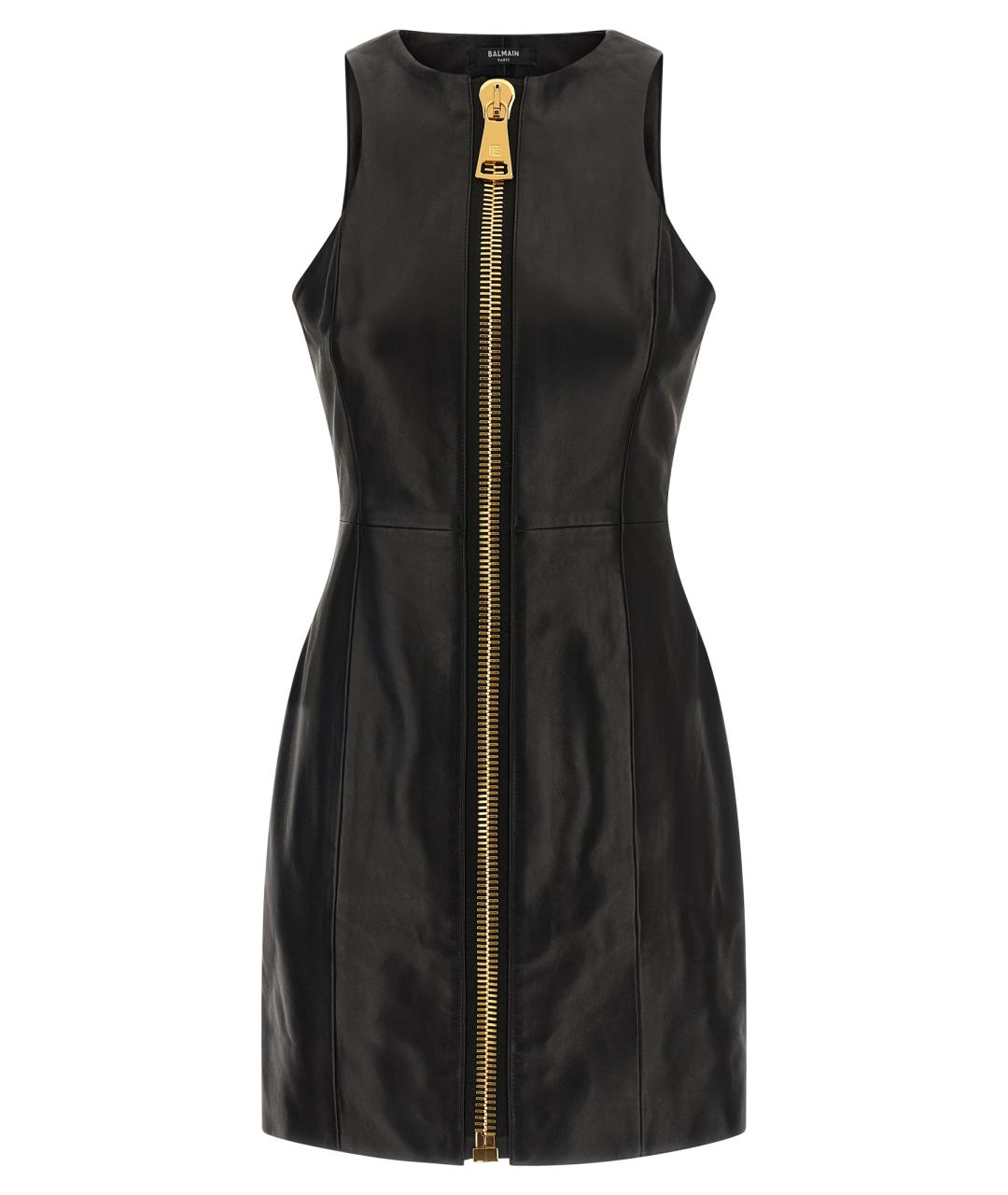 BALMAIN Черное кожаное коктейльное платье, фото 1