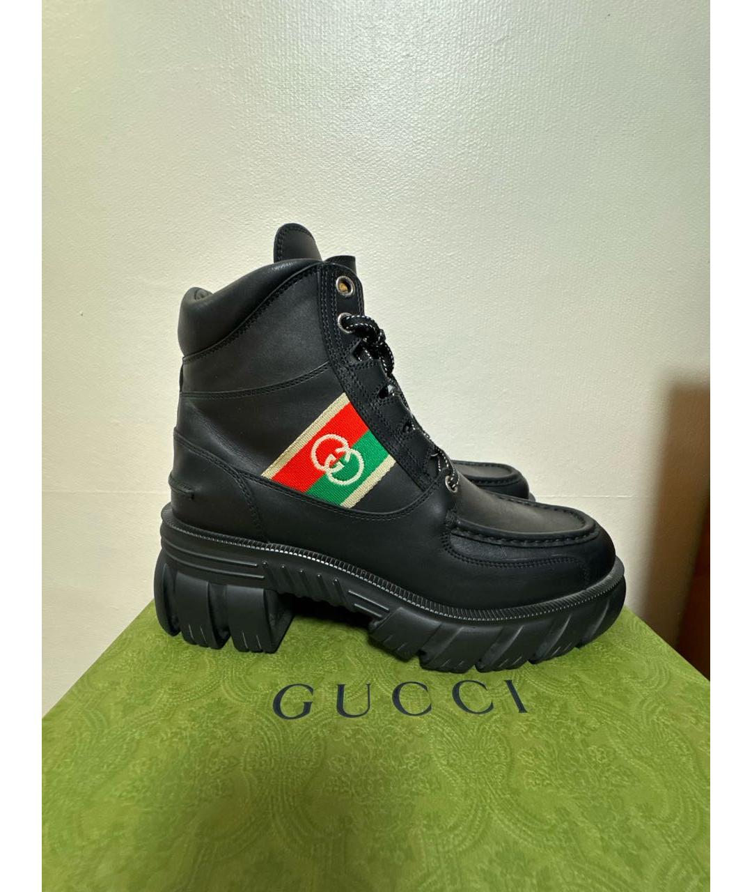 GUCCI Черные кожаные ботинки, фото 6
