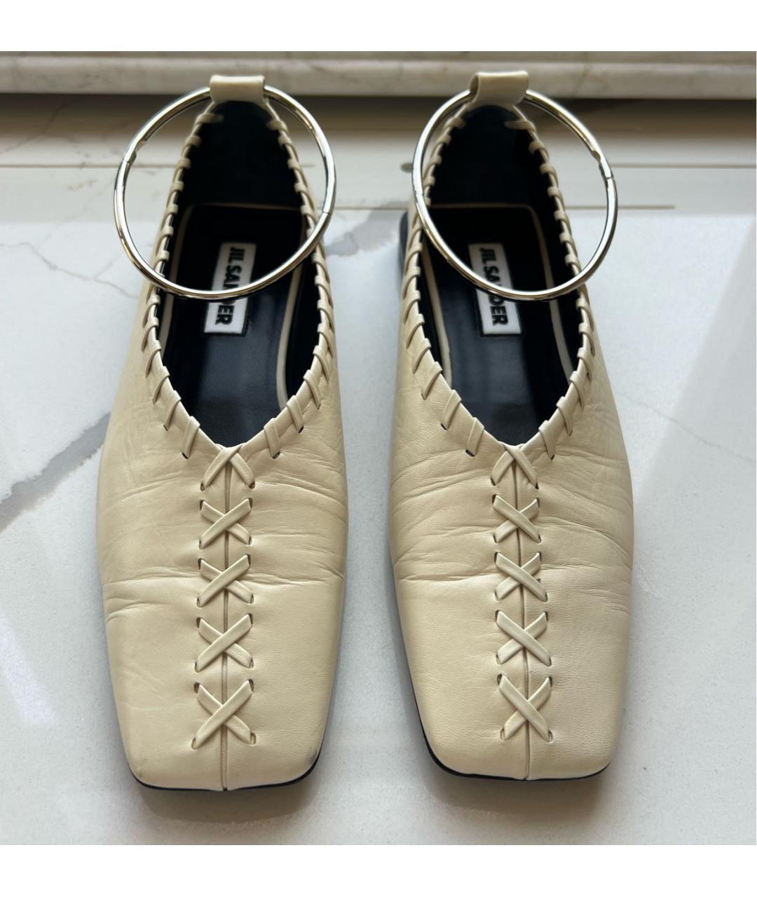 JIL SANDER Бежевые кожаные туфли, фото 2