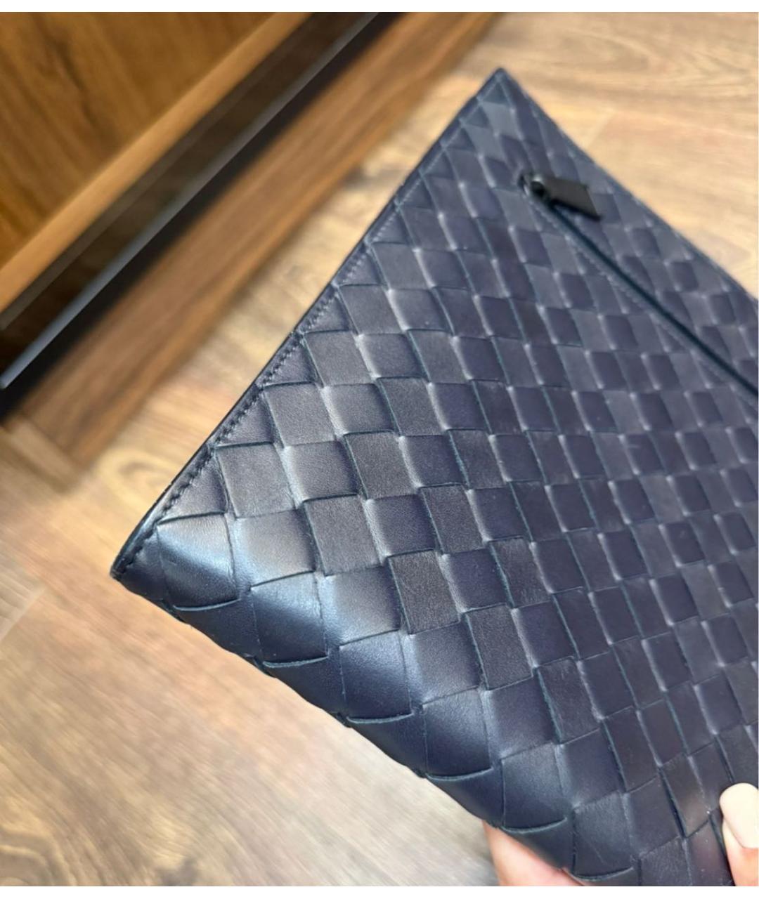 BOTTEGA VENETA Темно-синяя кожаная папка для документов, фото 4