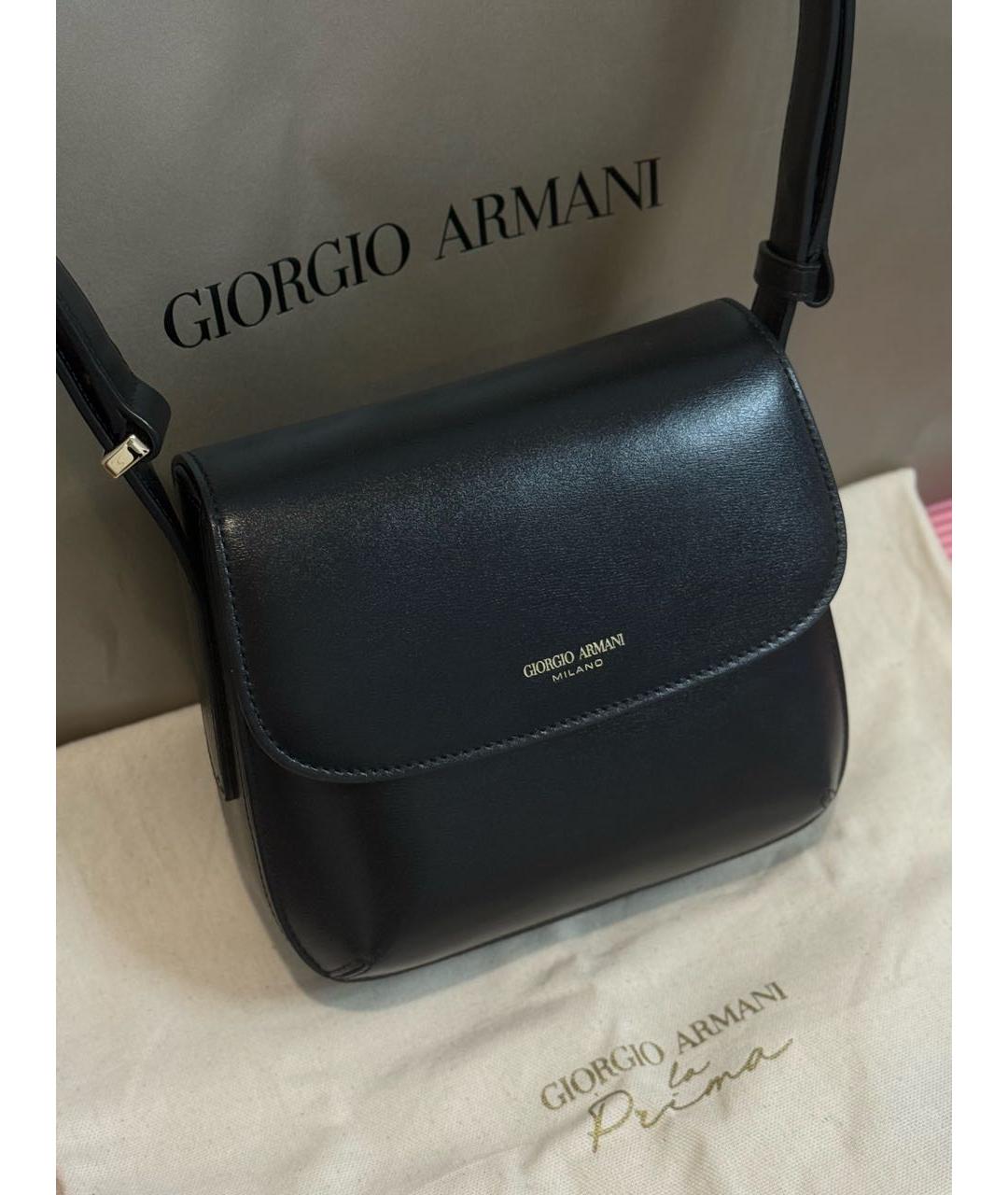 GIORGIO ARMANI Черная кожаная сумка с короткими ручками, фото 5