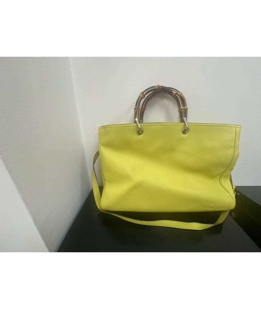 GUCCI Желтая кожаная сумка с короткими ручками, фото 3