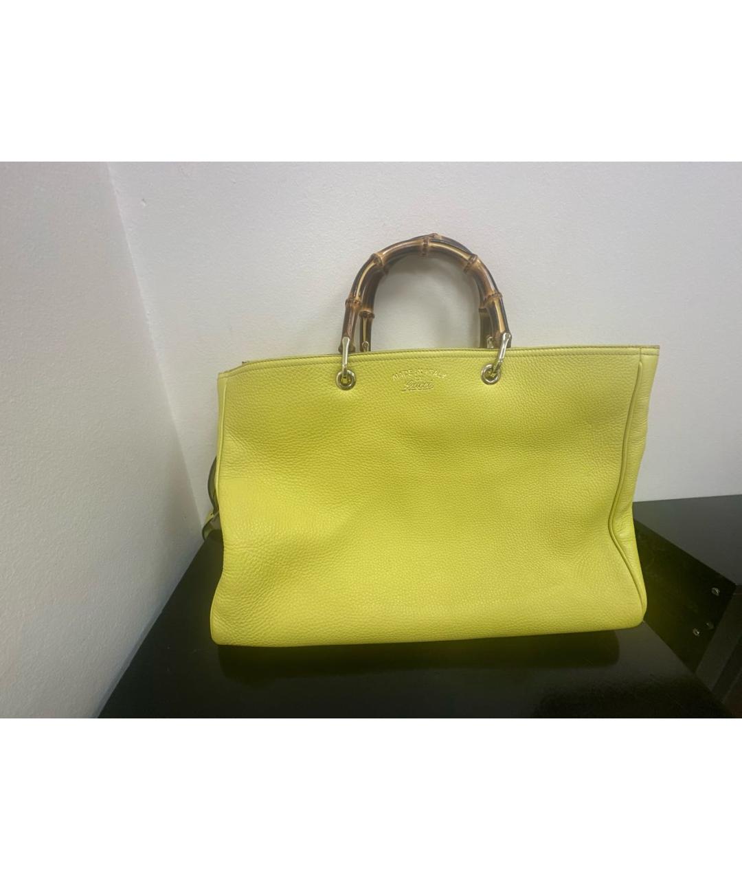 GUCCI Желтая кожаная сумка с короткими ручками, фото 8