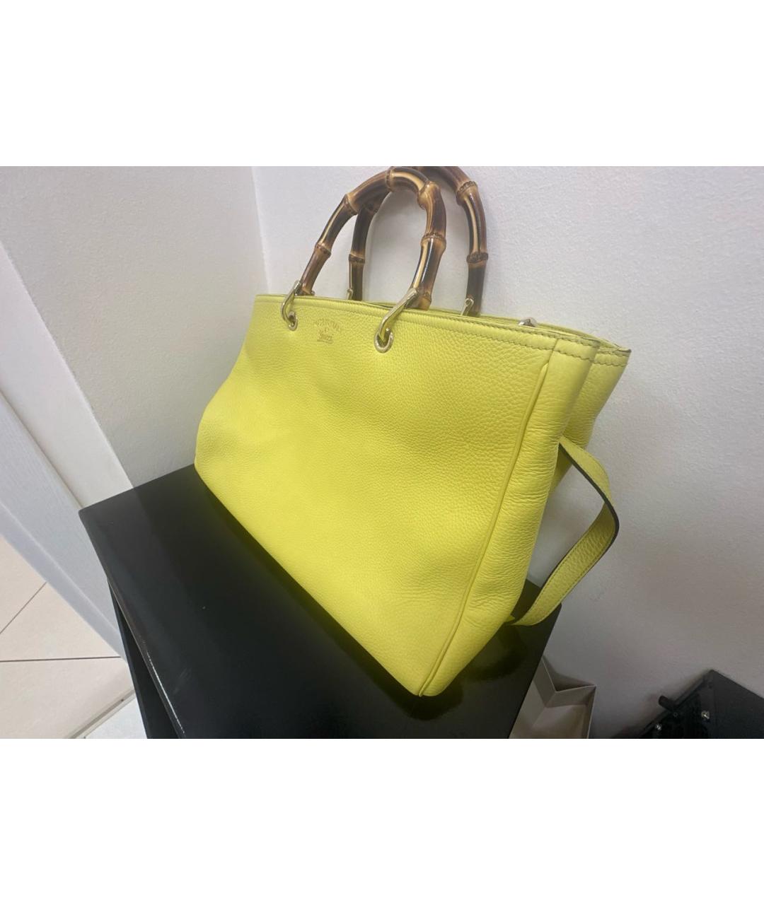 GUCCI Желтая кожаная сумка с короткими ручками, фото 2