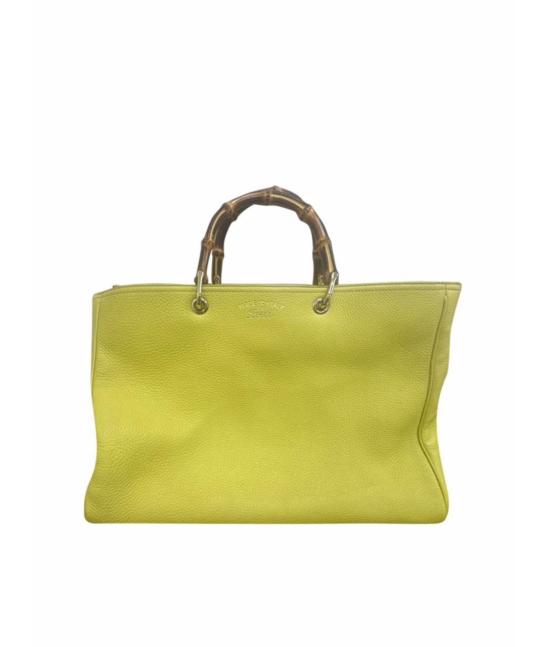 GUCCI Желтая кожаная сумка с короткими ручками, фото 1