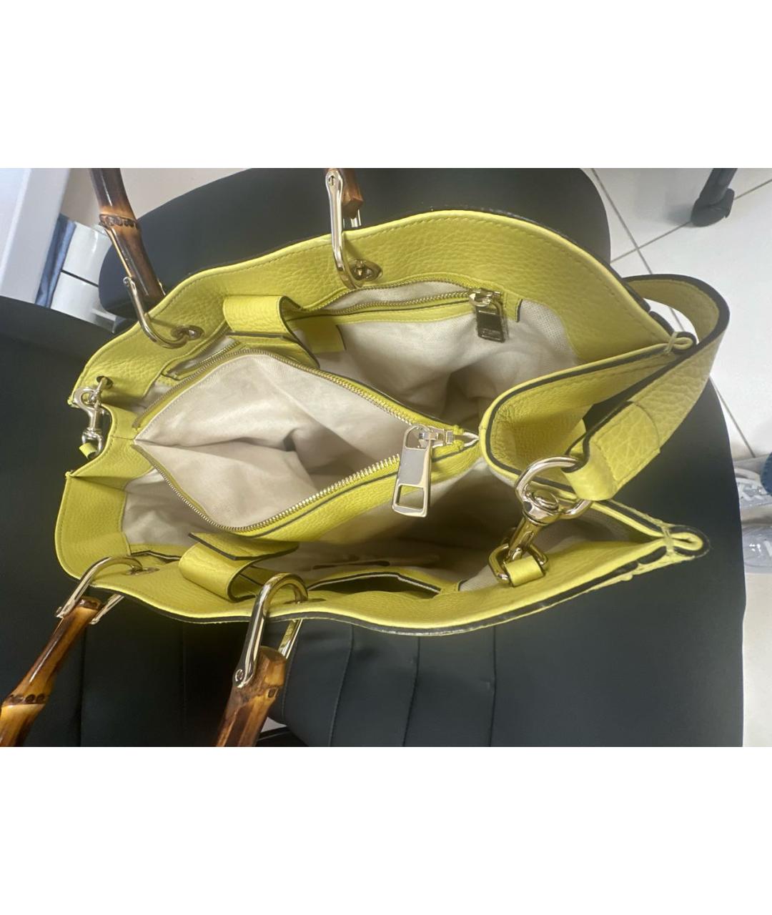 GUCCI Желтая кожаная сумка с короткими ручками, фото 4