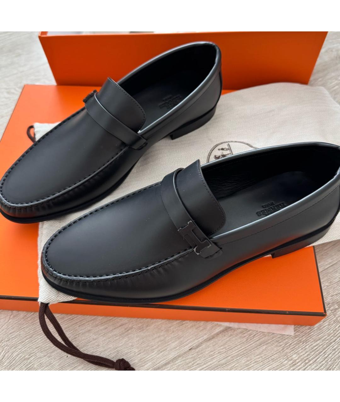 HERMES Черные кожаные лоферы, фото 6