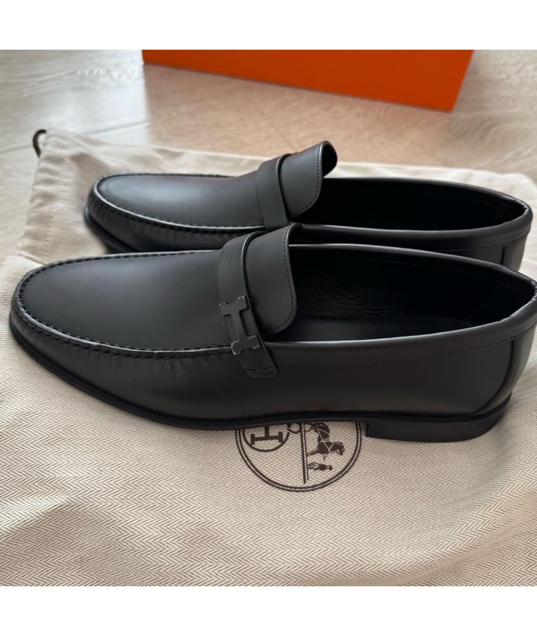 HERMES Черные кожаные лоферы, фото 3