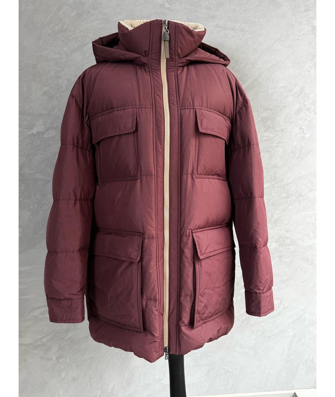 BRUNELLO CUCINELLI Бордовый пуховик, фото 6