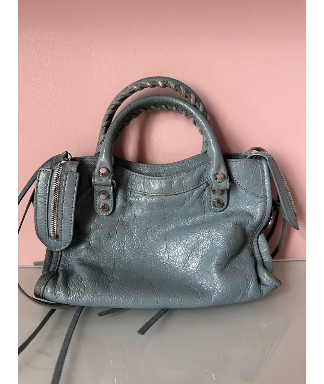 BALENCIAGA Голубая кожаная сумка с короткими ручками, фото 3