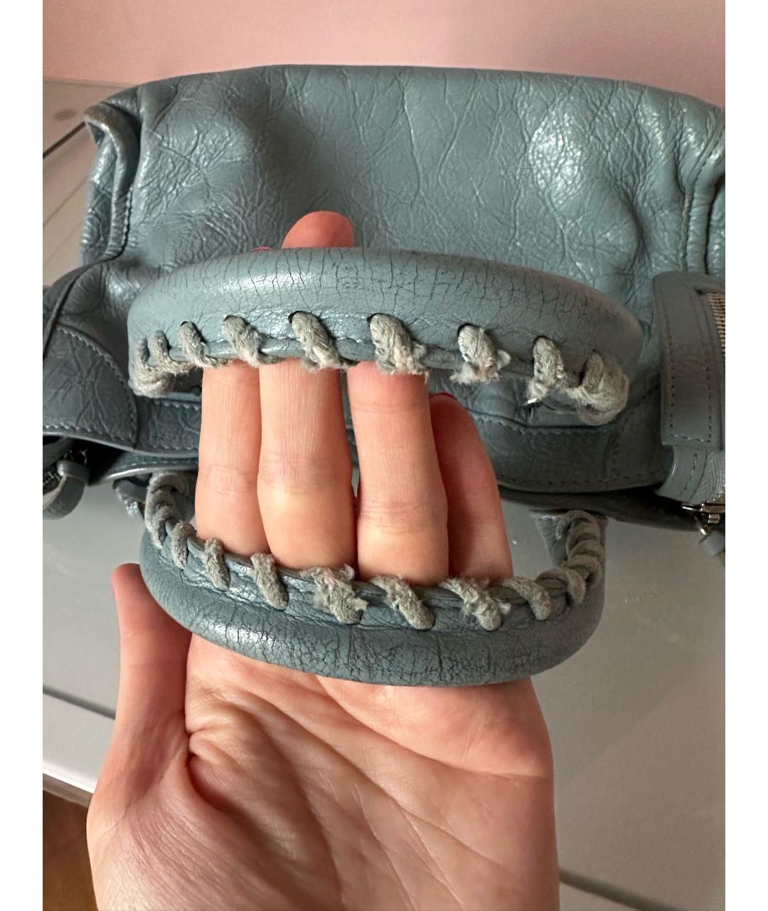 BALENCIAGA Голубая кожаная сумка с короткими ручками, фото 7