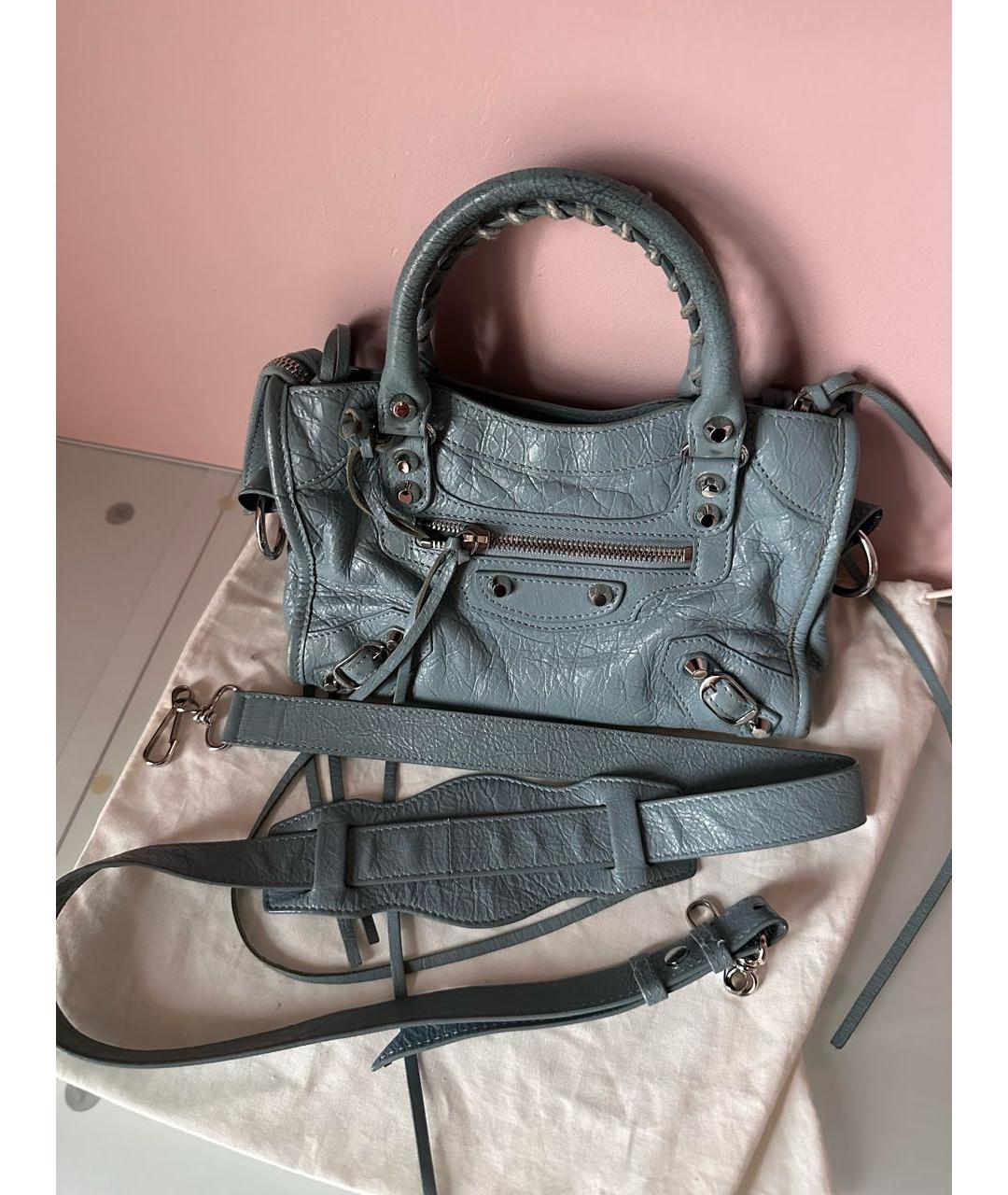 BALENCIAGA Голубая кожаная сумка с короткими ручками, фото 5