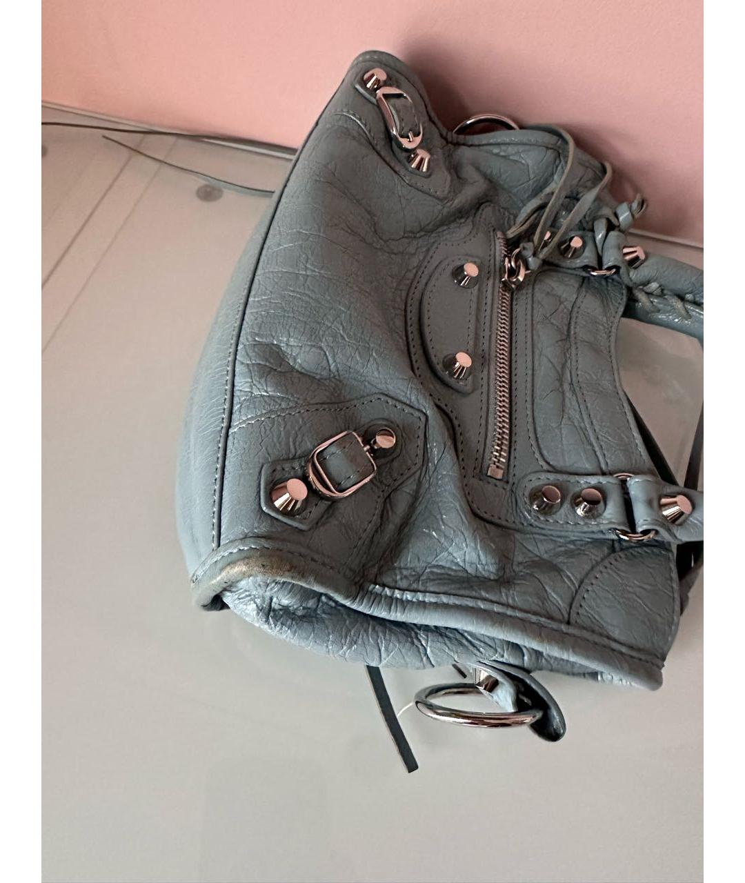 BALENCIAGA Голубая кожаная сумка с короткими ручками, фото 6