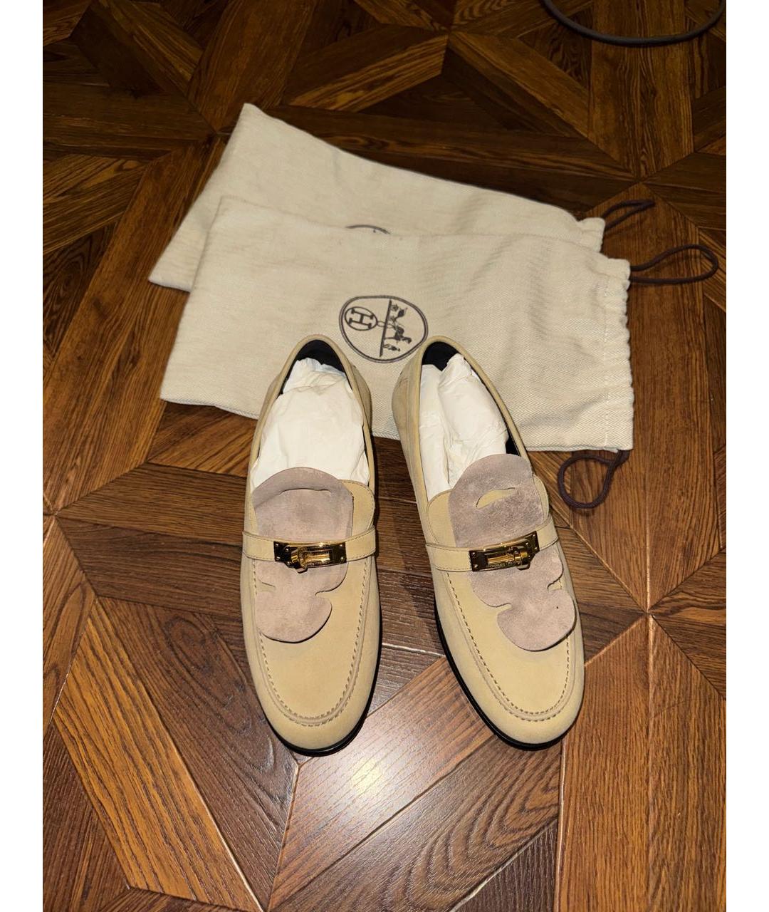 HERMES Бежевые замшевые лоферы, фото 3