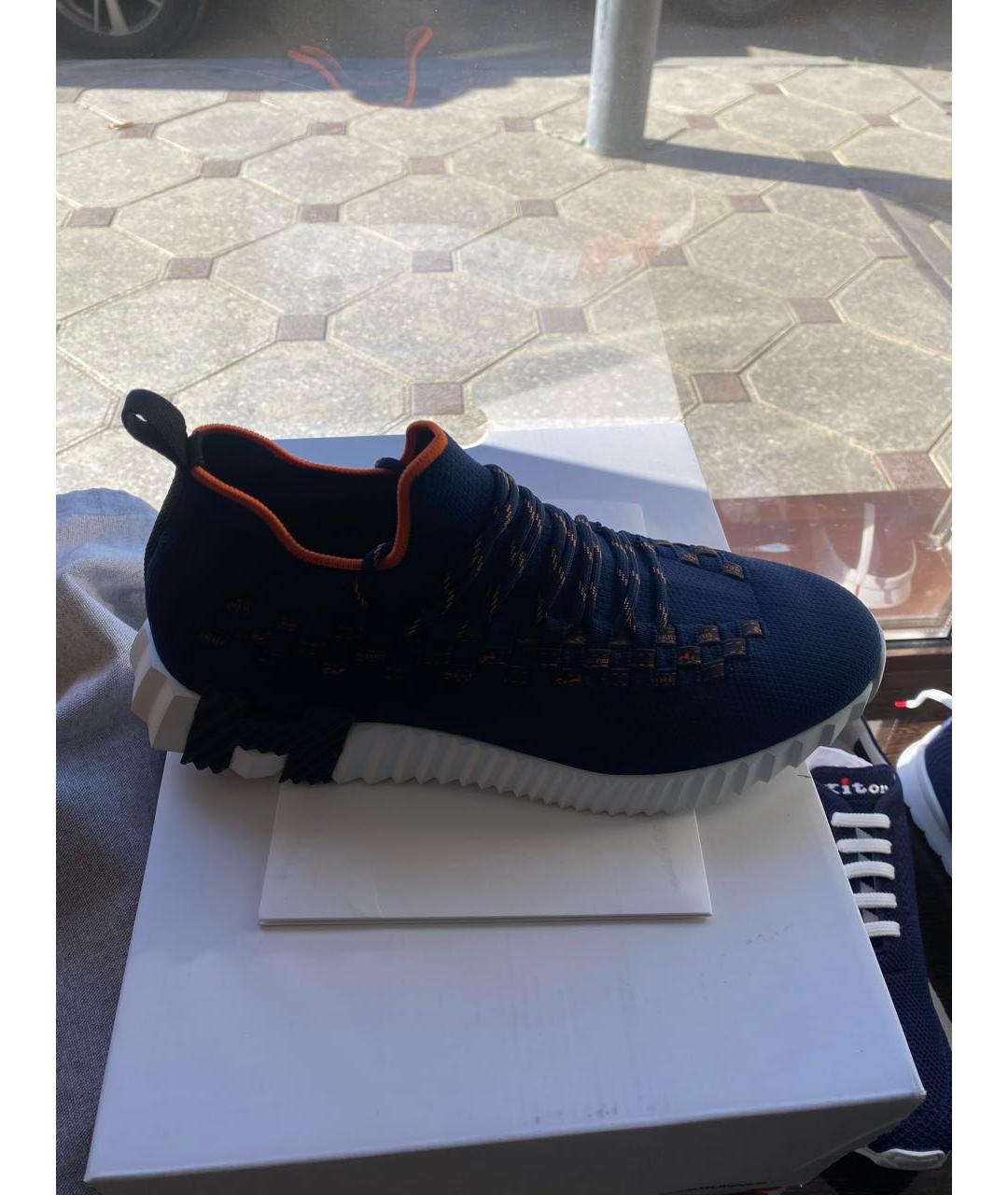 HERMES Темно-синие текстильные низкие кроссовки / кеды, фото 5