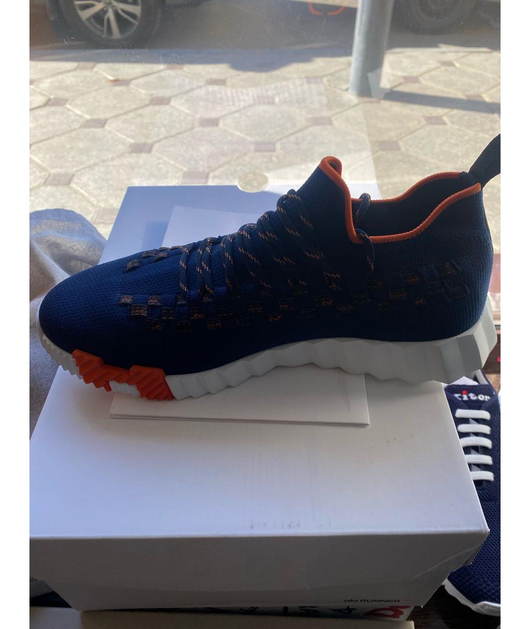 HERMES Темно-синие текстильные низкие кроссовки / кеды, фото 3