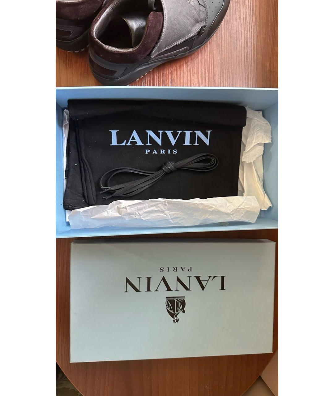 LANVIN Черные кожаные высокие кроссовки / кеды, фото 8
