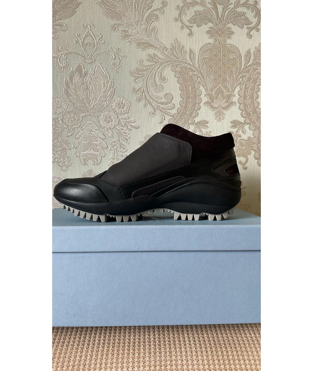 LANVIN Черные кожаные высокие кроссовки / кеды, фото 5