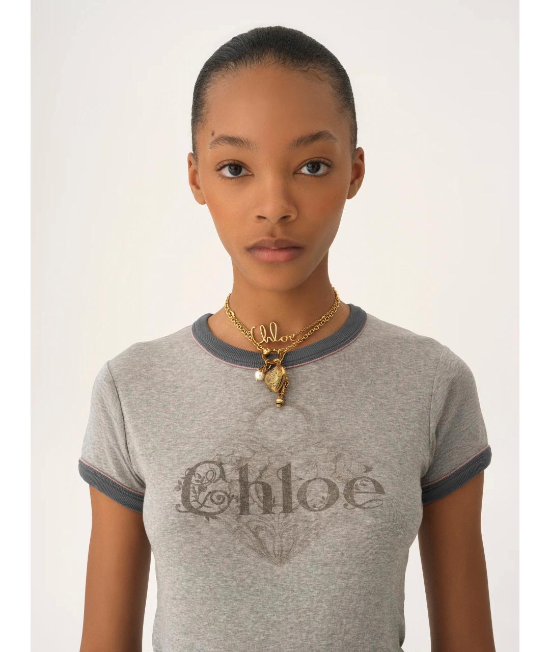 CHLOE Серая хлопковая футболка, фото 5