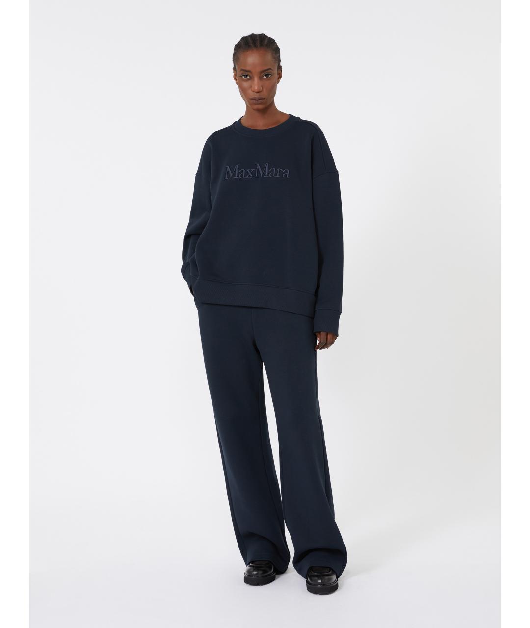 'S MAX MARA Темно-синие хлопковые прямые брюки, фото 2