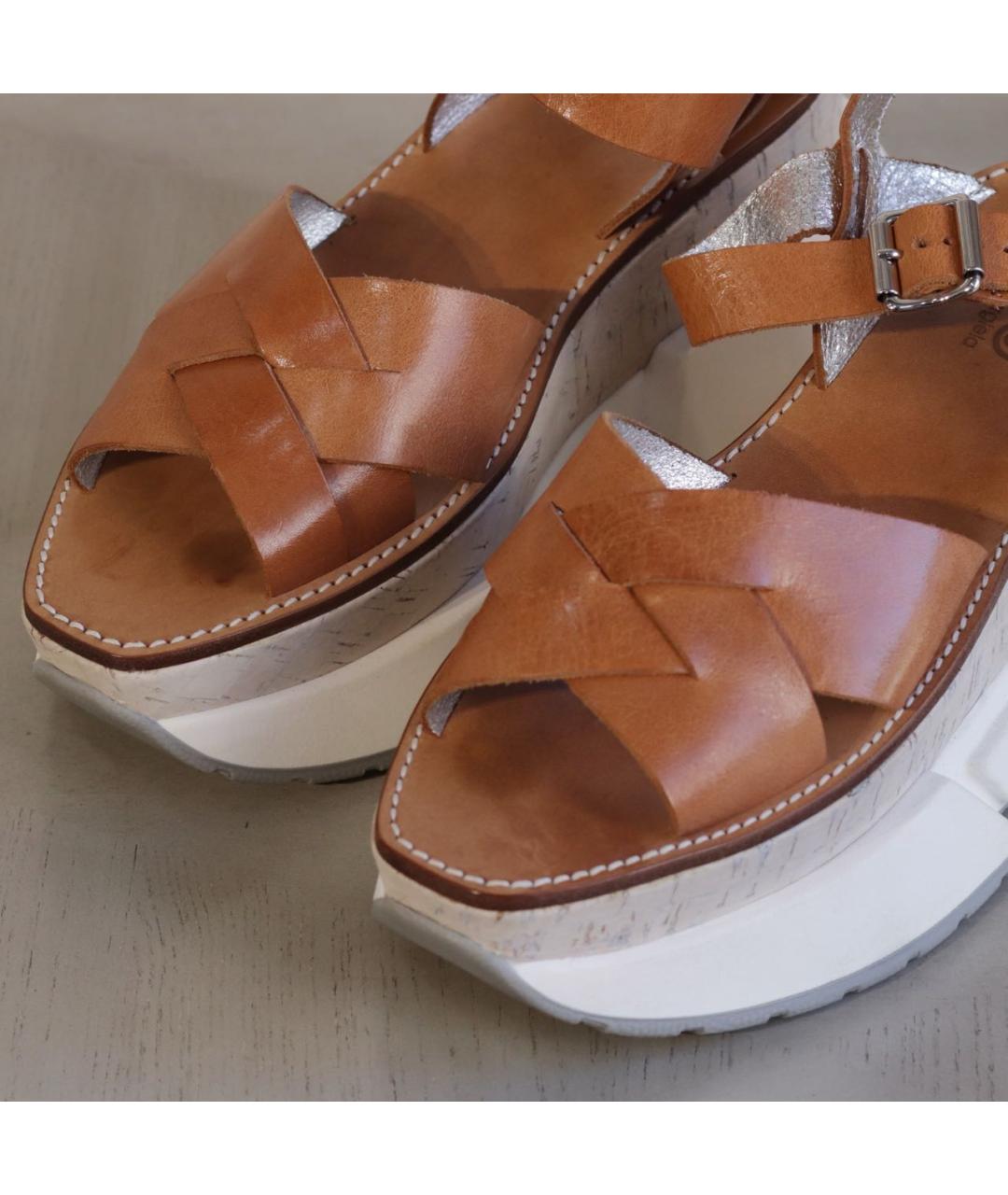 MM6 MAISON MARGIELA Коричневые кожаные сандалии, фото 4