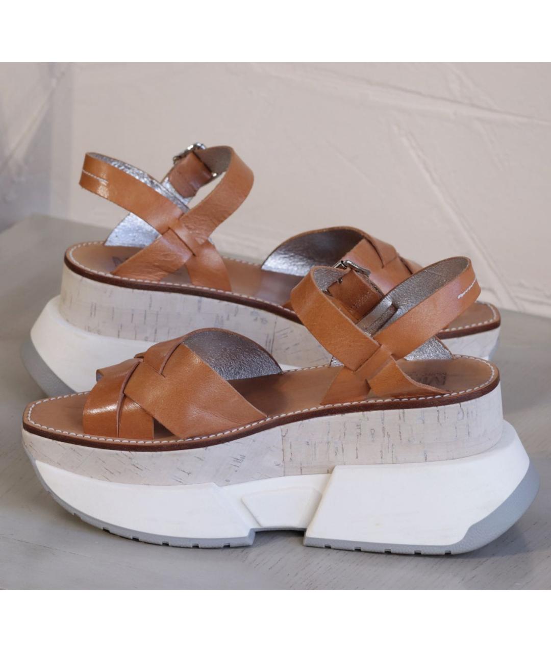 MM6 MAISON MARGIELA Коричневые кожаные сандалии, фото 3